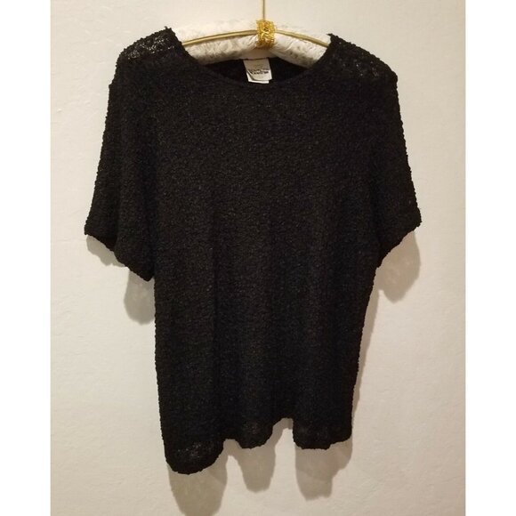 JR Bentley Womens Plus Size 2X Black Textured Knit Short Sleeve Sweater Top - Picture 1 of 7